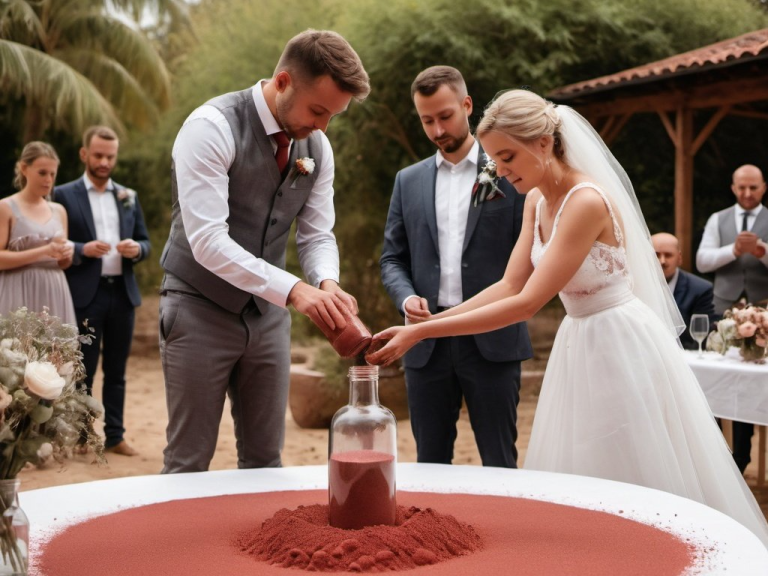 Brautpaar übt das Sandritual aus
